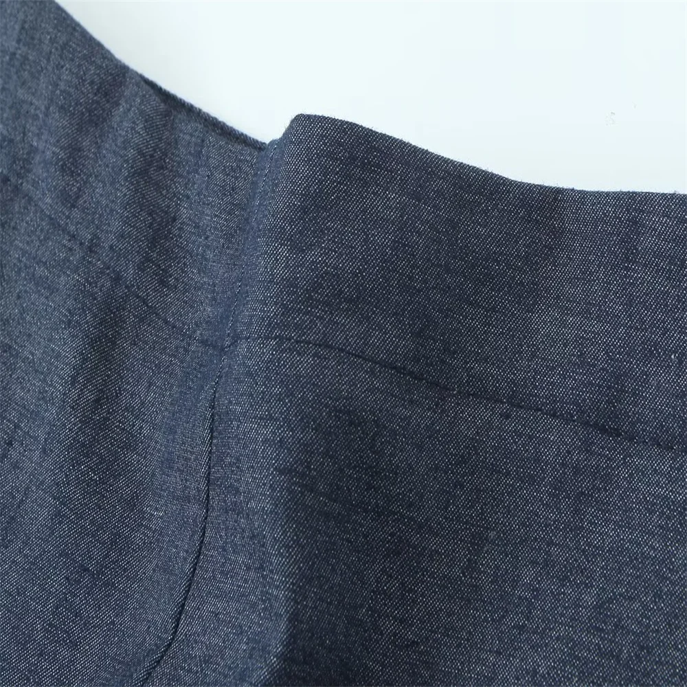 Pantalon polyvalent en lin pour femmes, nouveau produit d'automne, décoration de poche à boutons, taille haute, jambes larges, pantalons décontractés