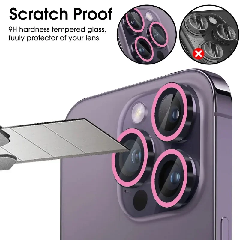 2-3PCS Luminous Camera Lens Protector Glass For IPhone 16 Pro Max 16Plus Len Film Ring Glass Anti-Scratch Glowing Protective Cap