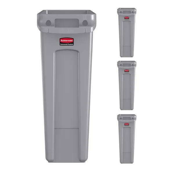 

Rubbermaid Commercial Products Slim Jim Trash Can Waste Bin with Venting Channels, Gray, for Kitchen/Office/Workspace, Pack of 4