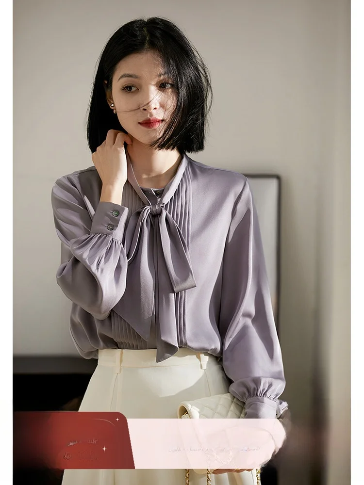 Romantico seta irt Stagione autunnale Pesante Crt Pieghettato Seta da donna Premium Faion Pendolarismo Sle Lungo Sve con bottoni