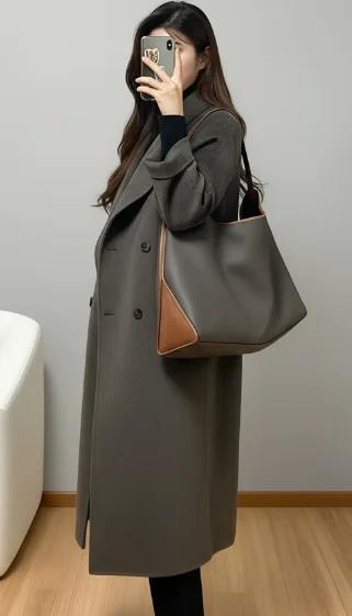 Women Woolen Coat Loose Casual Retro Long Outwear Female Overcoat Autumn Winter Outerwear 2025