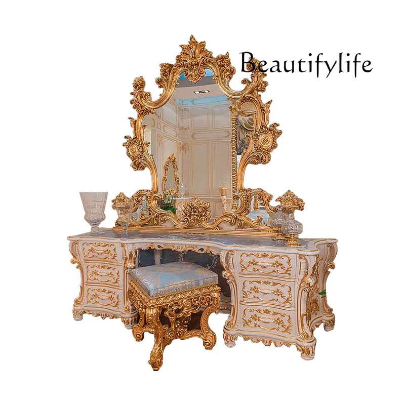 European solid wood dresser carved makeup table bedroom palace luxury princess storage table furniture