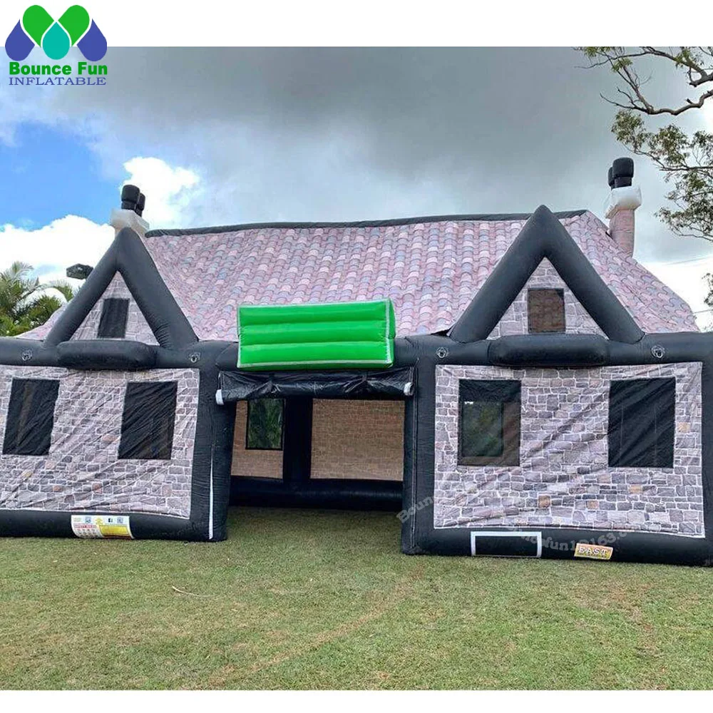 

New Outdoor Giant Inflatable Irish Pub Tent With Whole Printing And Fire Place Airblown Bar House For Brisbane Beer Party