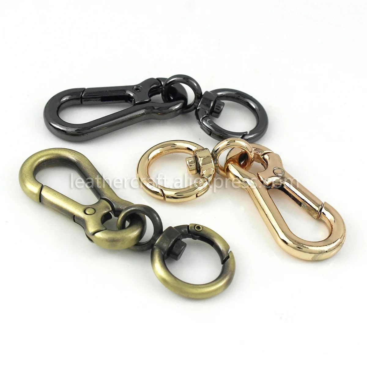 1x Metal Carebiner Swivel Eye Snap Hook Spring Gate Trigger Clasps Clips for Leather Craft Belt Strap Webbing Keychain Hooks