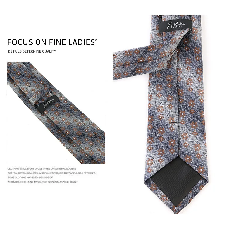 2024 New Brown Retro Flower Business Tie Men\'s Fashion Polyester Silk Hand Tie