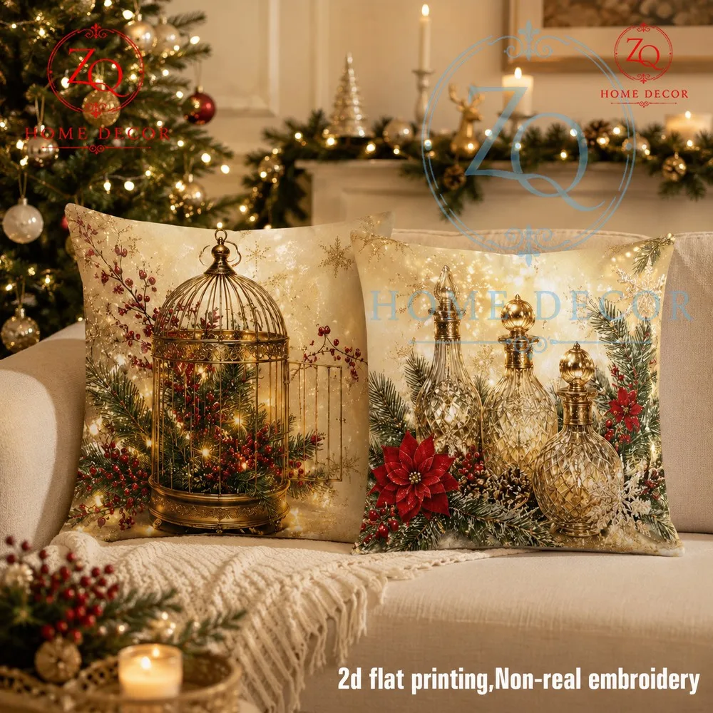Retro Christmas Golden Cage Warm Light Throwing Pillowcase luxurious festive home decor item th perfectly captures