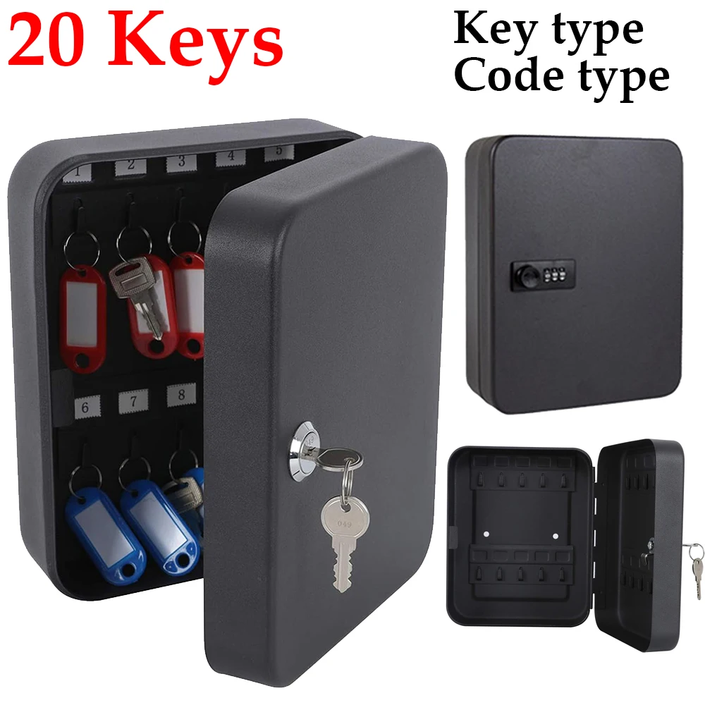 Metal 20 Keys Safe Storage Box Combination/Key Lock Wall Mounted Spare Car Keys Organizer Cabinet For Home Office Apartment