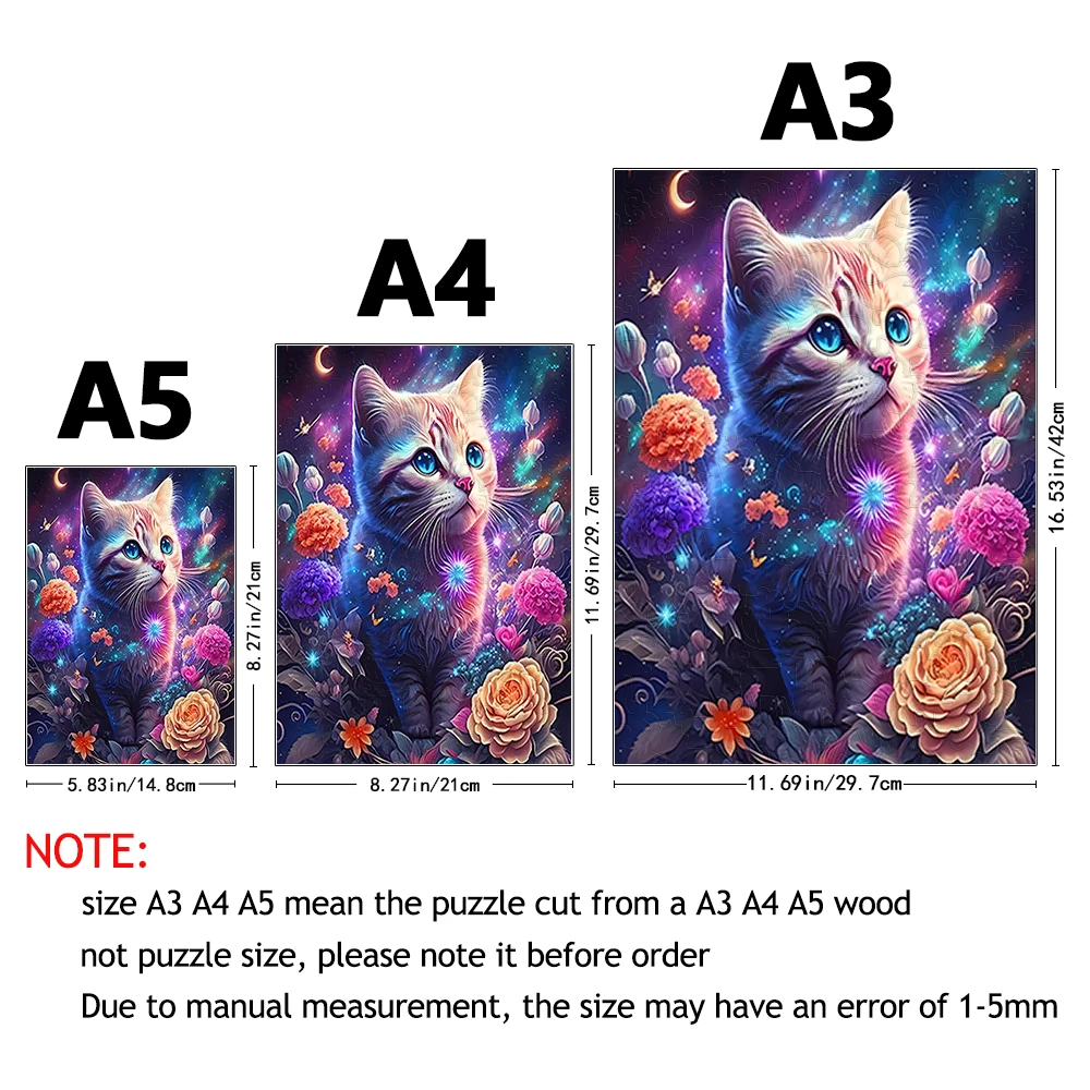 Kolorowy kot drewniane puzzle, nieregularne w kształcie zwierząt drewniane puzzle, trudne puzzle, puzzle zabawki, urodziny, wykwintne prezenty,