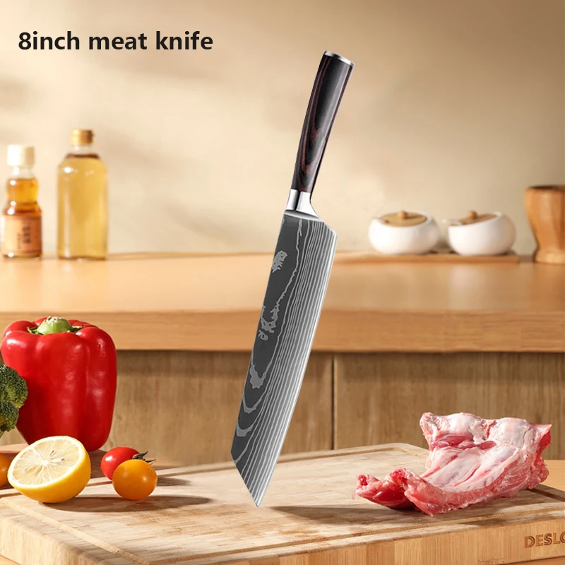 NONE Küchenmesser Laser Damaskus Japanisch Santoku Messer Fleisch beil Profession elles Kochmesser Kochmesser Küchen zubehör 6
