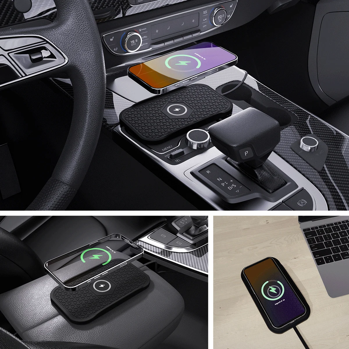 Bonola Silicone Car Wireless Charger Non-Slip Pad for iPhone 18Pro/17/16/15/14/13 Induction Fast Wireless Charging for Samsung