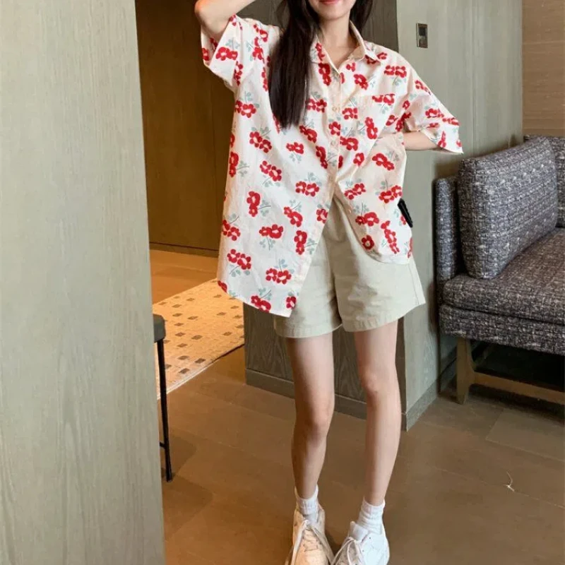 Summer New Thin Preppy Style Loose Shirt Tops Casual Polo Neck Short Sleeve Youth Vintage Blouse Fashion Korean Women Clothing