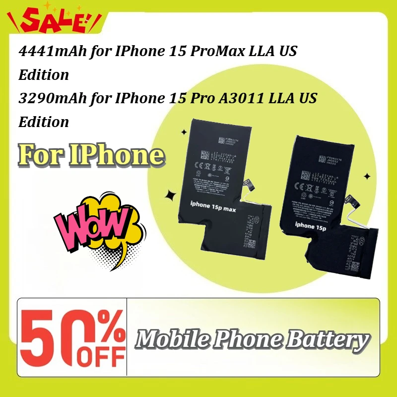 

High-Capacity 4441mAh Battery for IPhone 15 ProMax A3121 3290mAh for IPhone 15 Pro A3011 LLA US Edition Replacement Battery