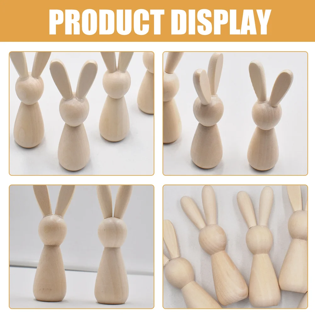 2 Pcs Wooden Bunny Unpainted Blank Figurine Mini Unfinished DIY Supplies Peg Dolls Decor Statue Child