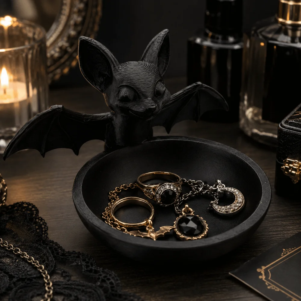 Dark Style Halloween Bat Storage Box Gothic Style 3D Printing Bat Decorative Tray Decorations Ornaments Display Holder Desk