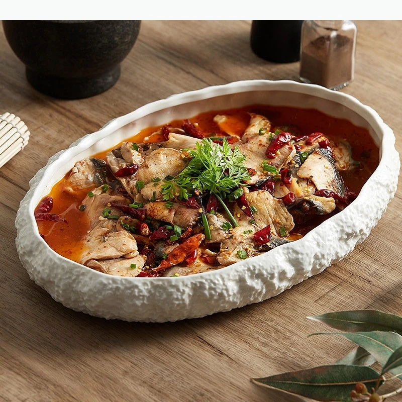 Rock Ceramic Main Dish Plate Kitchen Household Pasta Steak Dish Plate Pure White Characteristic Tableware