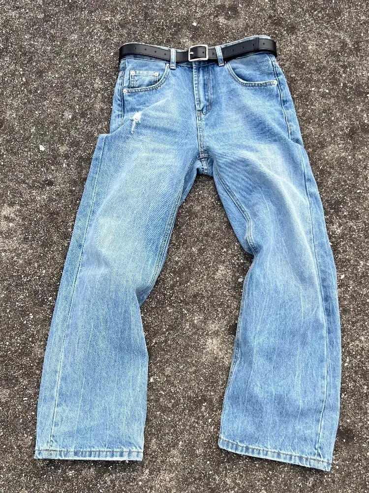 

Утягивающие микро расклешенные джинсы, мужские летние тонкие повседневные брюки с рисунком молнии в американском стиле High Street, длинные брюки с визуальным эффектом