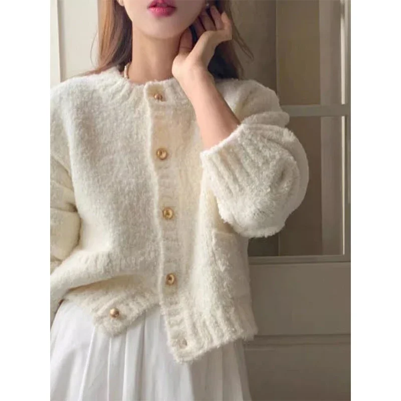 Autumn Winter Knitting Cardigan Women Simplicity Office Lady Solid Color Sweater Coat Ladies Casual All-match Knitwear Tops