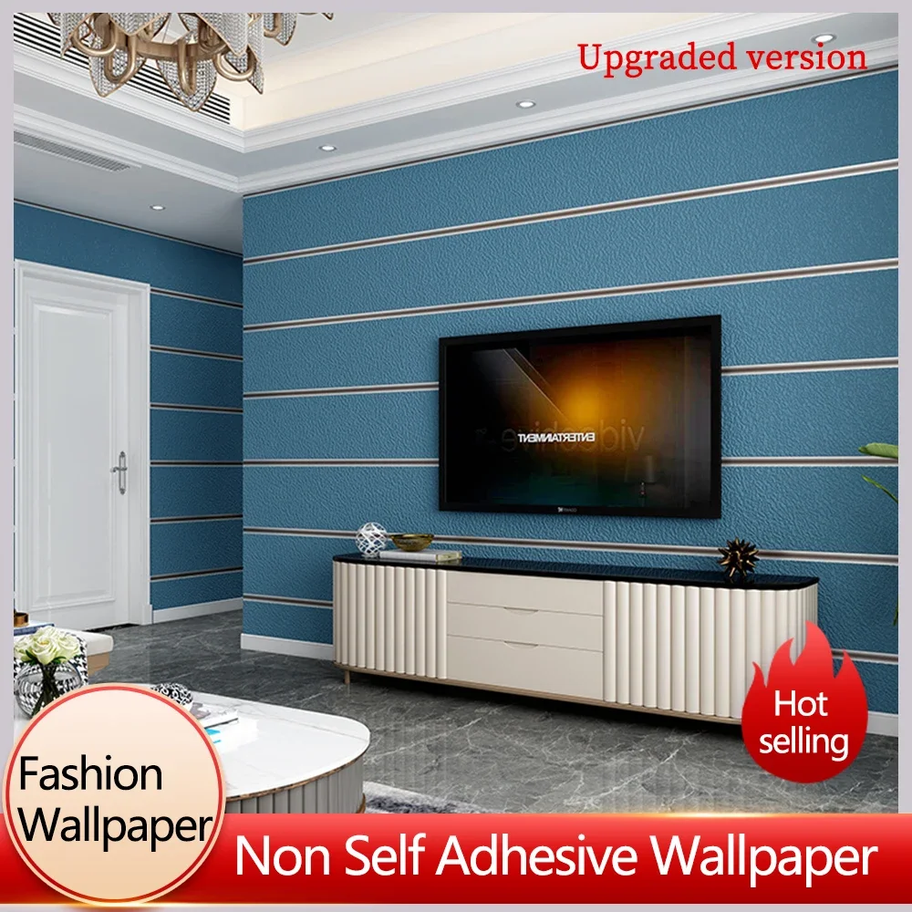 

New Minimalist Deerskin Velvet Wide Strip Wallpapers Living Room Bedroom Striped Embossed Thickened Wallpaper 3D