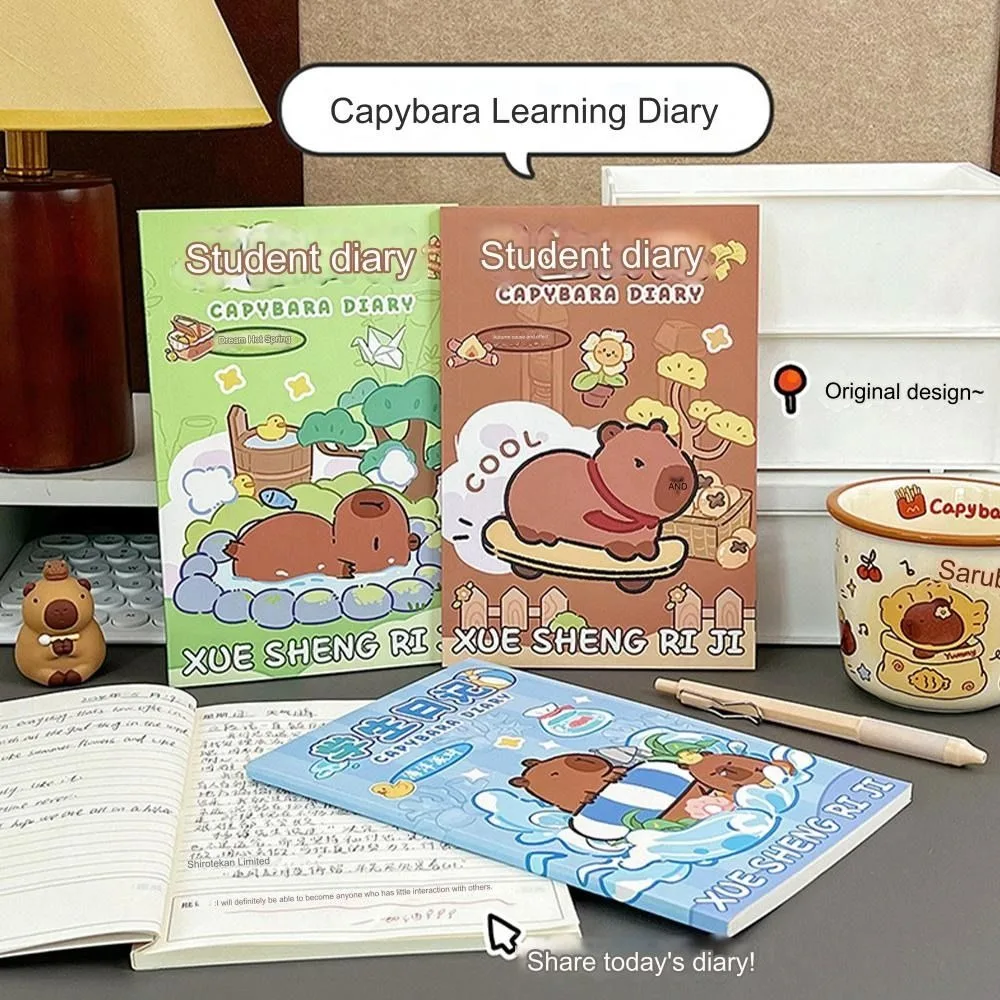 Cute 32K Capybara Diary Cartoon Creative Pupil Composition Books Notepad Weekly Journal Student Stationery Primary School