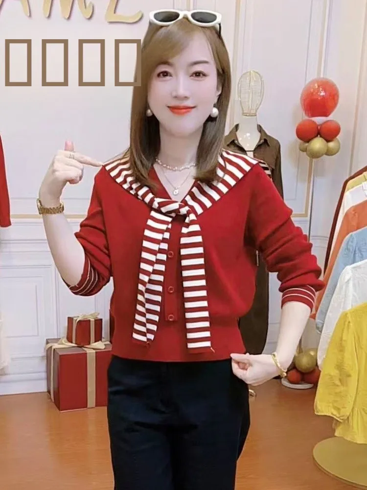 

Korean Sle Long Sve Knitted Sweater Women's Beautiful Aosphere awl Spring Autumn Casual Loose Fit Breathable Skin-Fr...