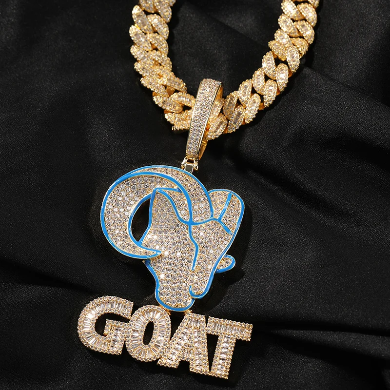 Hip Hop 5A+ CZ Stone Paved Bling Iced Out Goat Head Animal Pendants Necklace for Men Rapper Jewelry Gold Silver Color