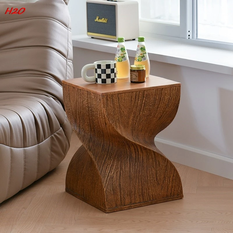 H2O Living Room Sofa Coffee Table Modern Luxury Shop Imitation Wood Grain Edge Table Creative Bedroom Bedside Small Square