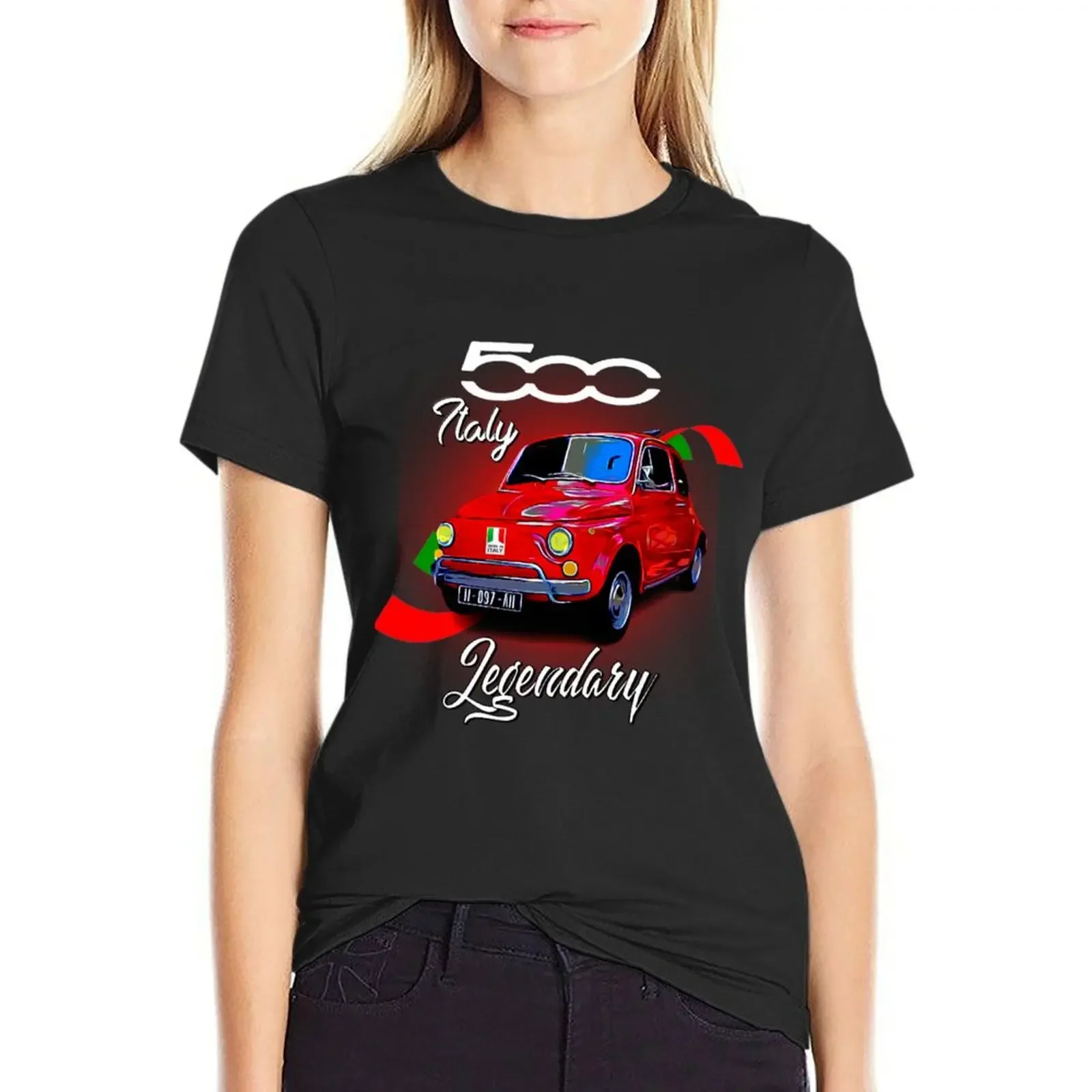 fiat 500 red T-Shirt Female clothing kawaii clothes white t-shirts for Women