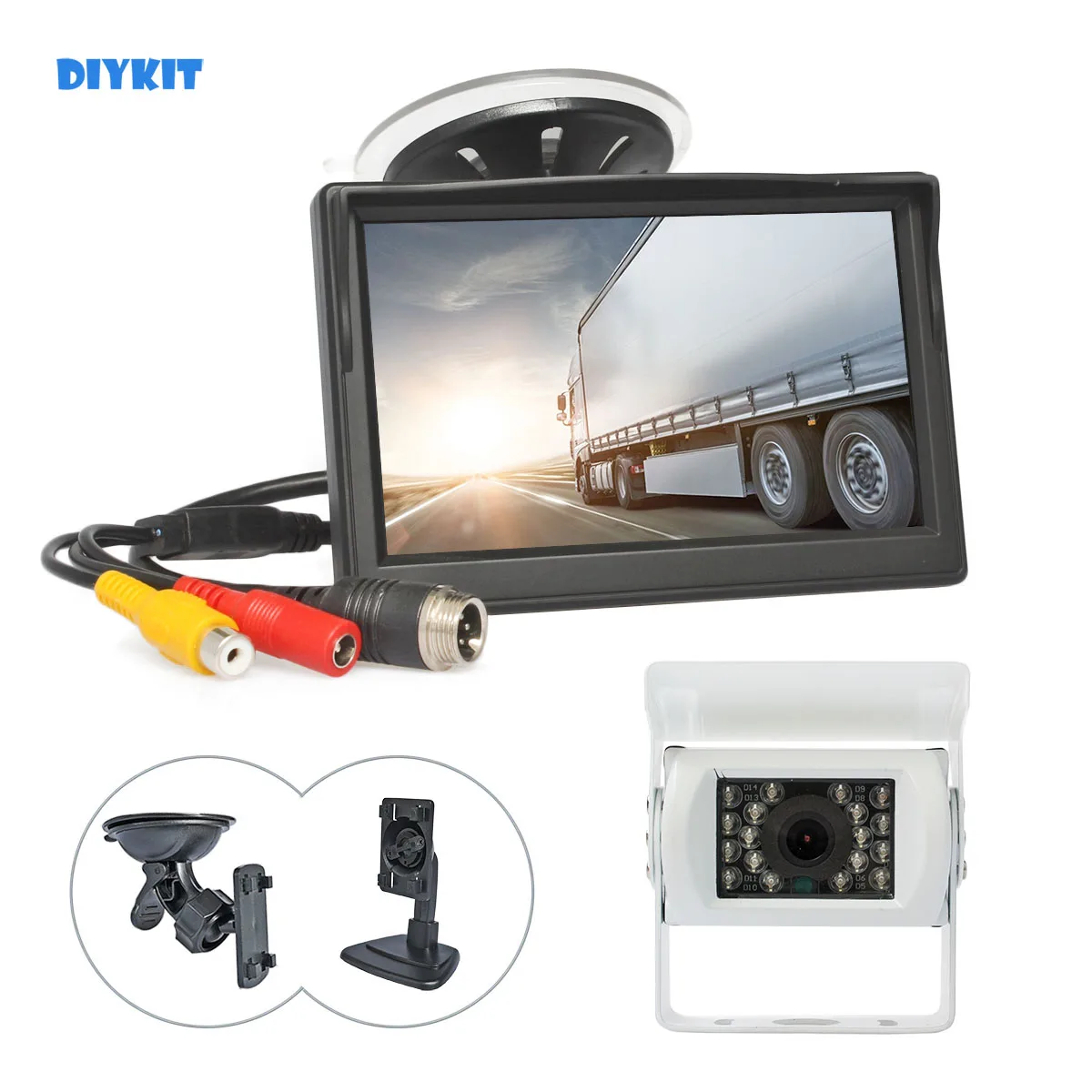 DIYKIT 5inch HD Reverse Rear View Car Monitor Waterproof CCD Night Vision Backup Camera Bus Truck Car Camera Cigarette Lighter