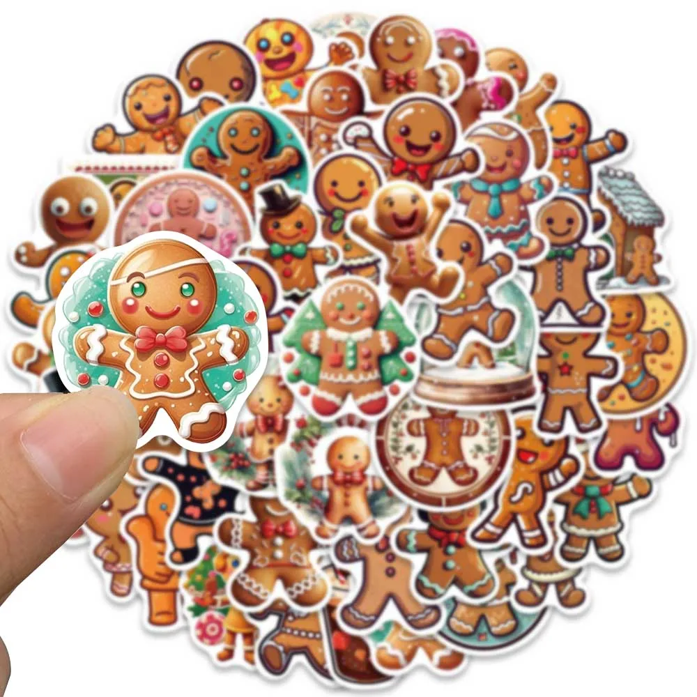 50pcs Funny Cute Cartoon Gingerbread Man Stickers For Laptop Water Bottle Luggage Notebook Waterproof Graffiti Vinyl Decals