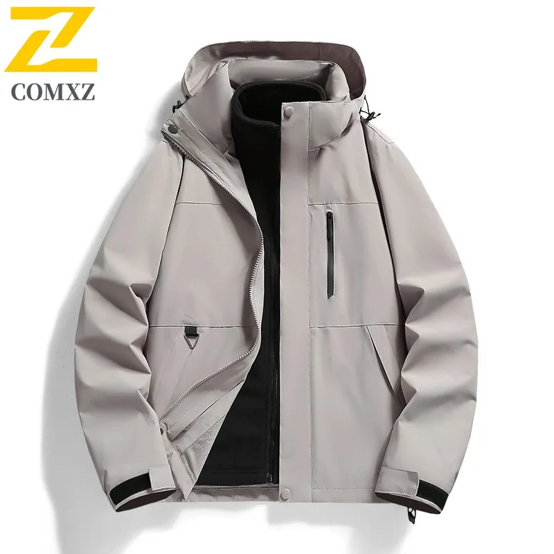 COMXZ الرجال سترة خارجية عادية مقنعين تسلق الجبال سميكة الدافئة سترة 2025 موضة السفر خفيفة الوزن الخريف الملابس #1