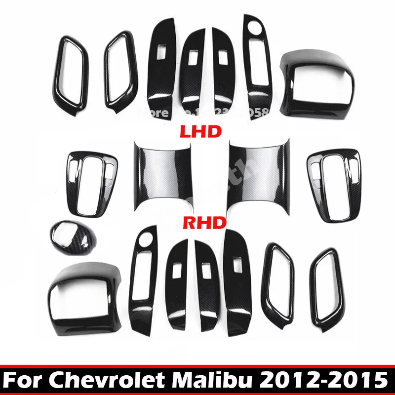 LHD RHD For Chevrolet Malibu 2012 2014 2015 ABS carbon door handle window switch center control gear box steering wheel cover