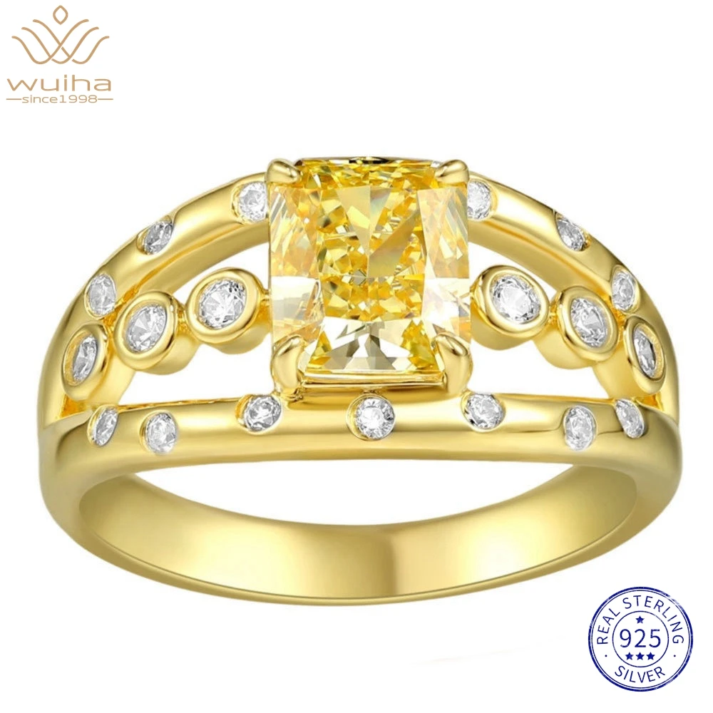 

WUIHA 18K Gold Plated 925 Sterling Silver Crushed Ice Cut Citrine High Carbon Diamond Gems Rings Fine Jewelry Anniversary Gifts