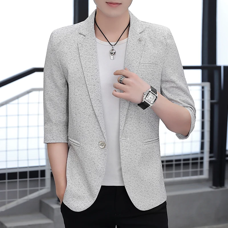 بدلة رجالية ضيقة غير رسمية ort Sve ملابس خارجية رفيعة من Jaet ملابس خارجية صيفية قابلة للتنشيب بزر واحد وطية صدر السترة بطول الوقوف