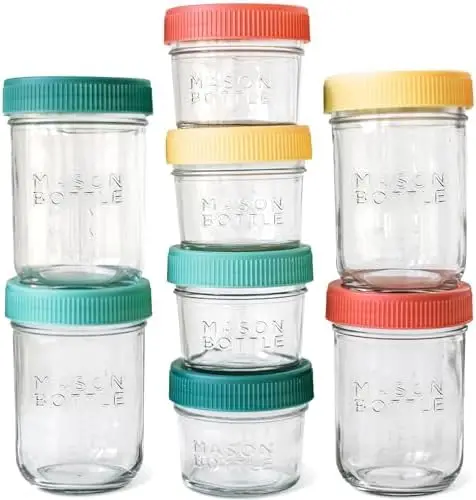 

Бутылочки Mason для хранения грудного молока 4 и 8 унций – набор из 8 многоразовых стеклянных контейнеров с крышками – герметичные, штабелируемые, пригодные для заморозки