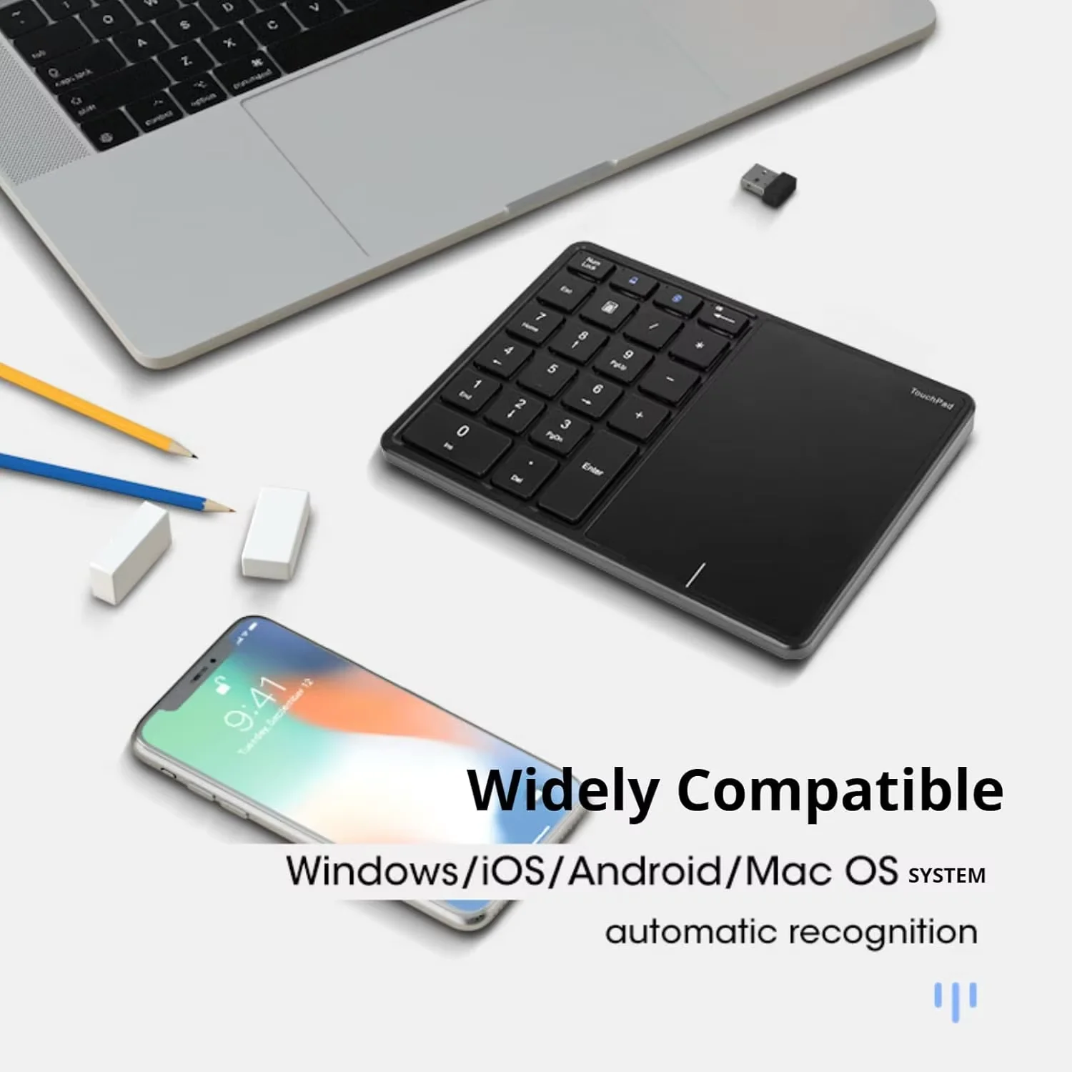 JOMAA Bluetooth Numeric Keypad, 2.4G&Bluetooth Rechargeable Keyboard,22-Key Number Pad With Touchpad for Windows Laptop