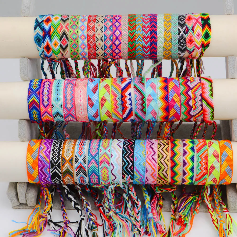 12Pcs/Lot Bohemian Ethnic Style Hand Woven Bracelet, Adjustable Lace Up Neutral Beach Surfing Friendship Party Accessory