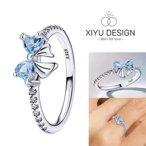925 Sterling Silver Ring Blue Bow Popular LOVE Wedding Ring Certified Women Engagement Jewelry Anniversary Valentine's Day Gifts