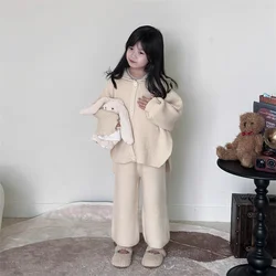 Girls Coat +Pants Kids Suits 2PCS/Set Cotton 2024 Hooded Knitting Spring Autumn Cotton Tracksuit Jogging Suit Christmas Gift Chi