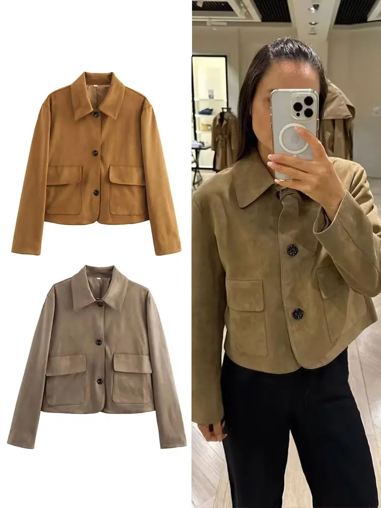 

HH женские осенние модные однотонные замшевые пальто с лацканами, однобортные, с длинными рукавами и карманами, повседневные куртки, уличная верхняя одежда