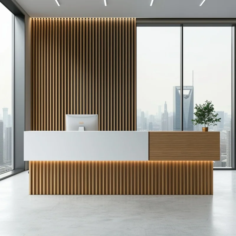 custom.WESOME Available Customized Office Furniture 2 Person Modern Wooden Hotel Company Office Front Counter Reception Counter
