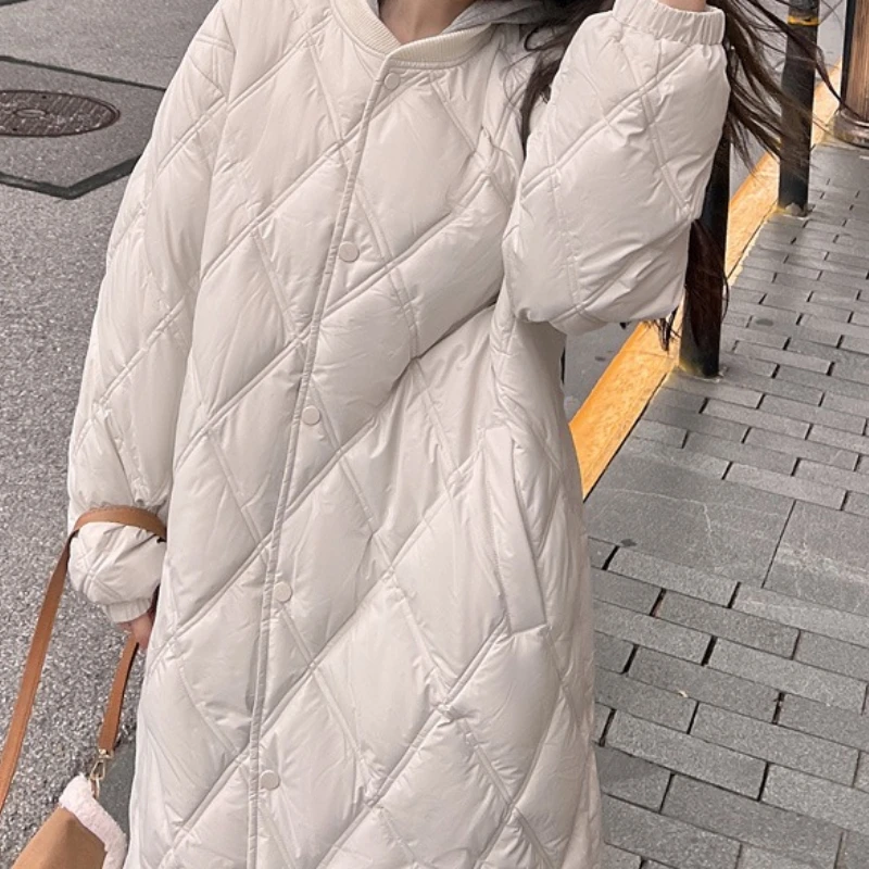 2025年新作 ロング丈 菱形デザイン 膝下丈 ダウンコットン服 フード付き 厚手 暖かい ゆったり メンズ＆レディースコート