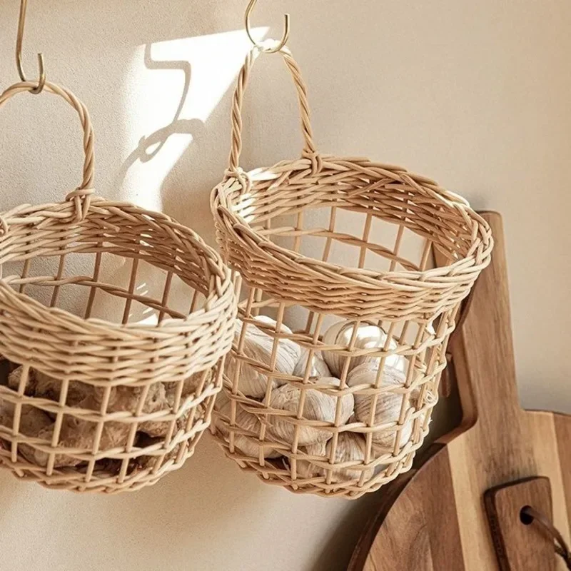 

Japanese Rattan Storage Basket Kitchen Wall Storage Items Garlic Ginger Organizer Basket Breathable Moisture-proof Organizer Box