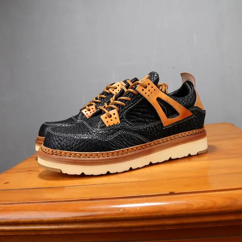 

New Design Men Sneakers Genuine Leather Thick Sole Outdoor Street Hiking Sports Shoes Handmade Premium Casual Shoes