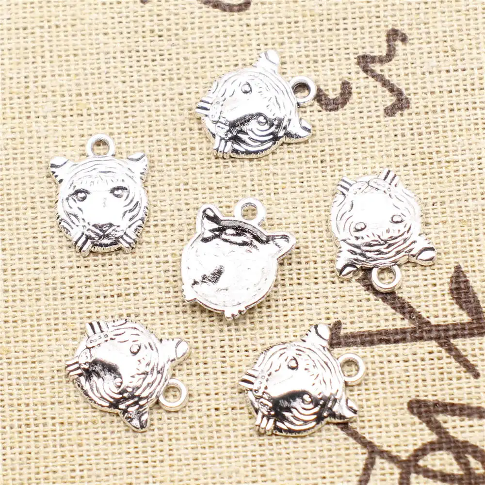 20pcs 13x16mm Tiger Head Charms Pendants Jewelry Making Handmade Products Jewelry Making Supplies Antique Silver Color