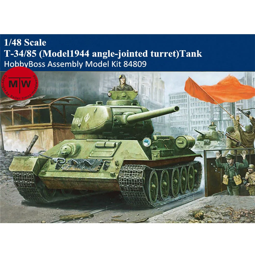 HobbyBoss 84809 1/48 Scale T-34/85 Tank Model1944 Angle-jointed Turret Military Plastic Assembly Model Kits