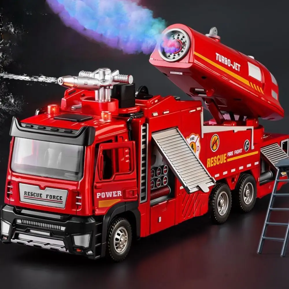 1:32 Scale Fire Truck Model With Sound Light Interactive Toy Fire Engine Cars Pull-Back Function Water Spray Fire Rescue Toy