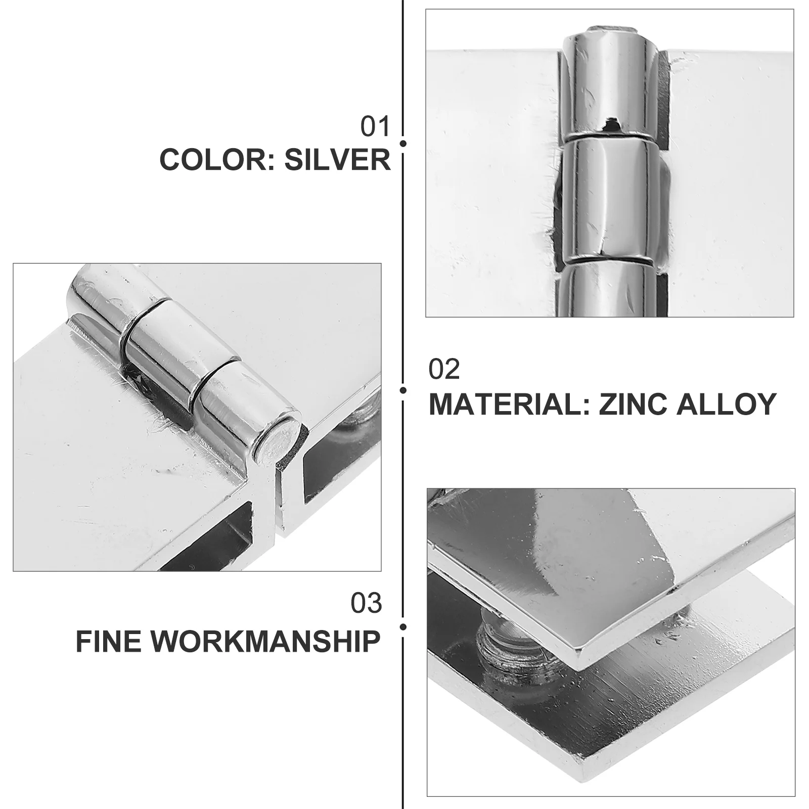 2 Pcs Zinc Alloy Glass Door Hinge Sturdy Cabinet Hinge Non Opening for Kitchen Cabinets Frameless Shower Bookcase Cooler