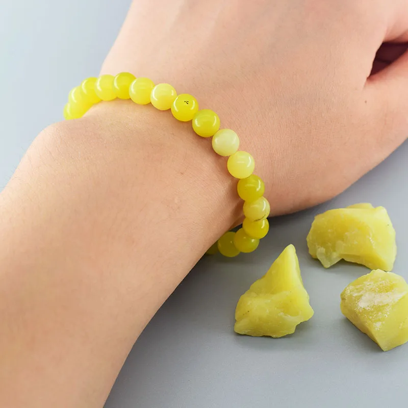 Natural Lemon Jades Bracelet Natural Yellow Stone Beads Bracelets for Men Women Ice Gem Bangle Elastic Jewelry Gift for Lovers