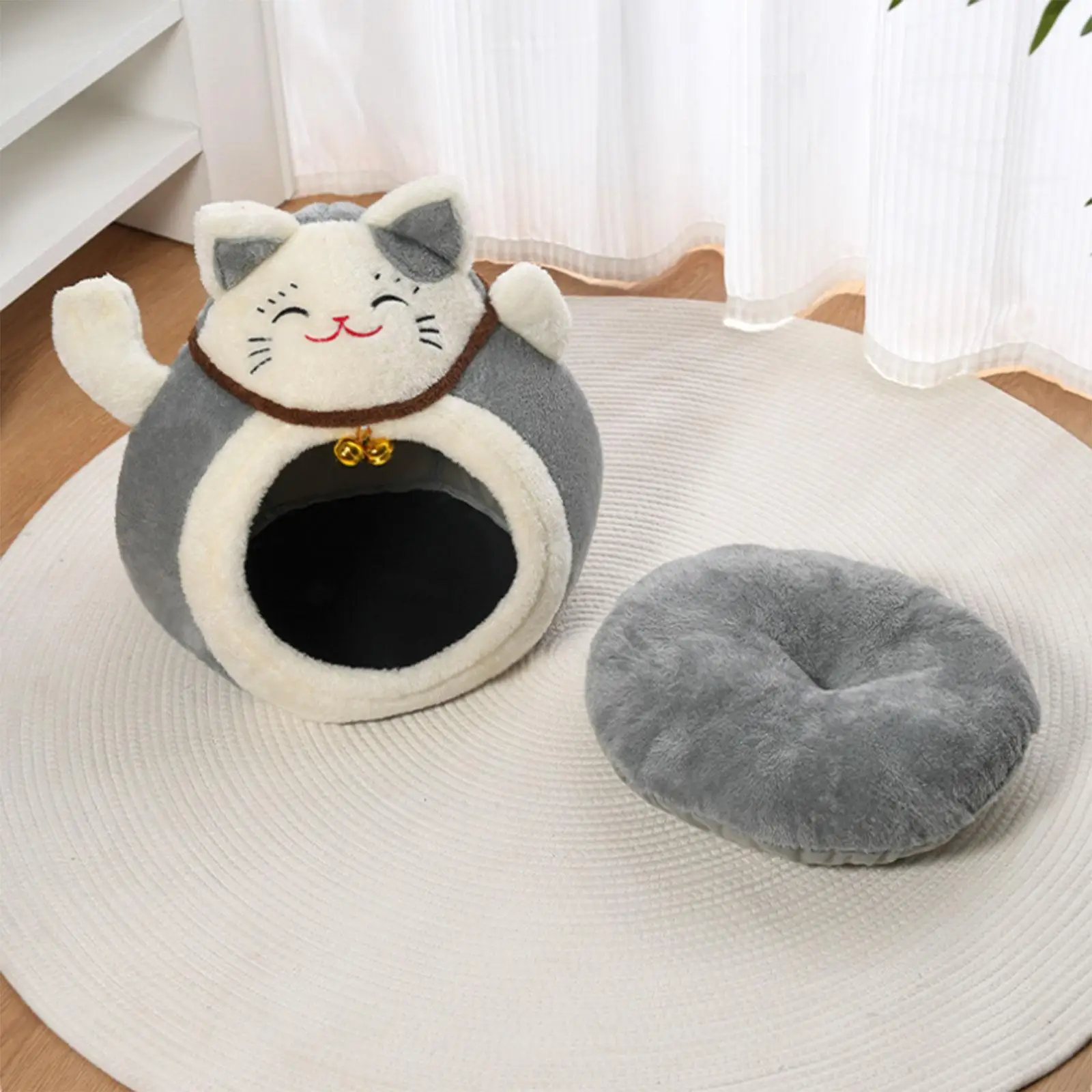 

Adorable Cat Shaped Bed Plush House Cozy Kitties Refuge Soft Basket Cat Toy for Indoor Winter Home Use