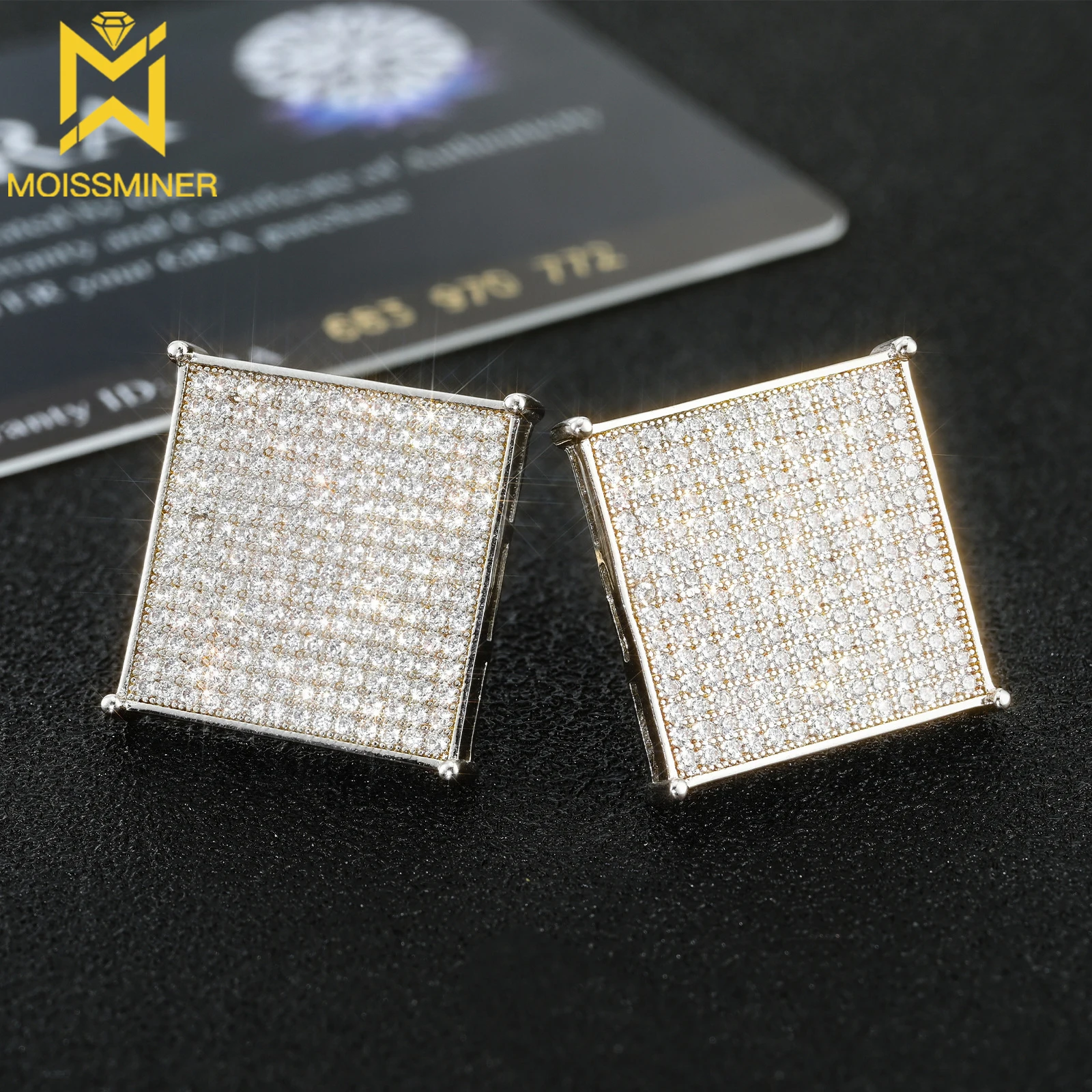 20mm S925 Silver Moissanite Diamond Big Square Earrings Iced Out For Men Women Hip Hop Jewelry Pass Diamonds Tester With GRA